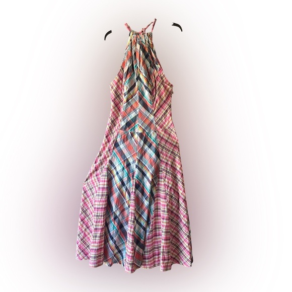 Anthropologie Pink and Blue Plaid Midi Dress Bohemian style - Picture 10 of 12